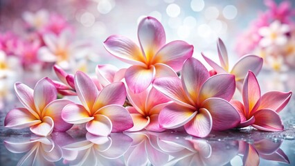Surreal Plumeria Flowers: Stunning Pink Frangipani Blooms on a White Background for Ethereal Floral Artwork