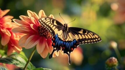 Obraz premium Swallowtail Butterfly on a Pink Dahlia Flower