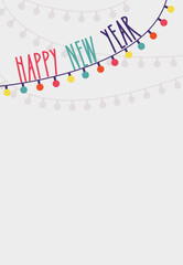 Happy New Year poster template, invitation, advertisement, greeting card. Grey silver background with garland