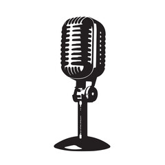 Fototapeta premium Microphone In cartoon, hand-drawn flat style. image for social media, websites and UI. Isolated 2D vector design in logo, icon, sketch style, simple line vector, single color. AI Generative Art.