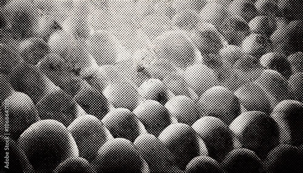 Poster High Contrast Monochrome Halftone Dot Pattern with Varied Size Circles in a Gradient Fade Effect. Retro Inspired Black and White Texture for Vintage Graphic Design, Print Media, and Background Art
