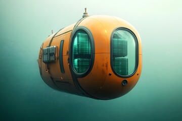 Conceptual of autonomous hydrodynamic cargo submarines operating in a modular bioluminescent powered underwater logistics network on the abyssal ocean floor  Featuring a futuristic