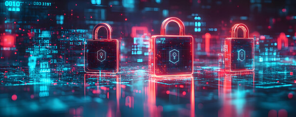 3D Illustration - Cybersecurity Data Protection Padlocks Abstract Background
