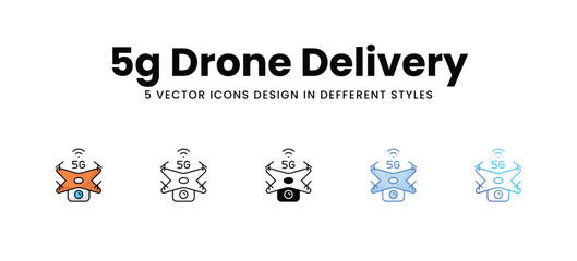 5g Drone Delivery vector icons set stock illustration