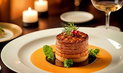 gourmet steak dinner grilled meat steak with tomatoes and herbs