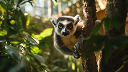 Curious Ring-tailed Lemur Gazing from a Branch