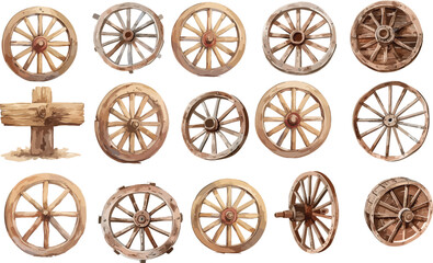 Fototapeta premium wooden wheel watercolor clipart
