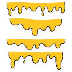 Hand drawn cartoon melted honey drops set on white background.