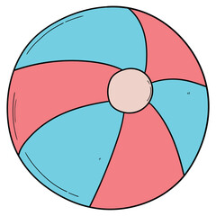 Hand drawn cartoon colored beach ball on white background.