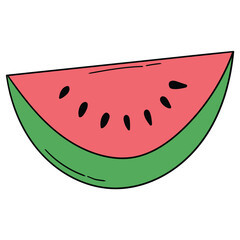 Hand drawn cartoon watermelon slice on white background.