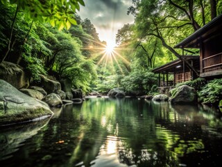 Tranquil Retreat: A Panoramic Journey Through Nature's Embrace and Contemplation