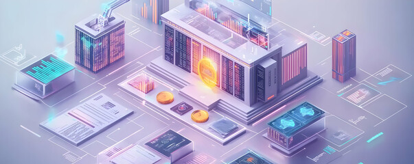 3D Illustration Cryptocurrency Data Center Mining Bitcoin