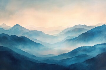 Obraz premium Misty blue mountains layered in haze at dawn