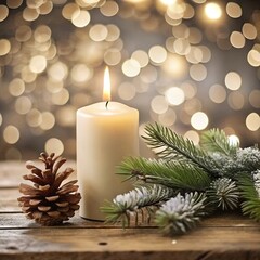 Christmas background with candle and decorations.