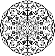Floral Intricate Black and White Mandala Design vector art illustration