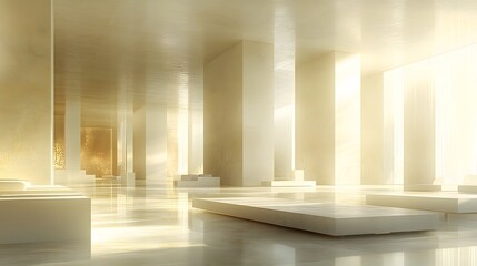 Fototapeta premium Contemporary workspace with natural light, blank walls, minimalist furniture, open design