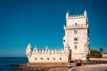 Belem tower at the bank of Tejo River in Lisbon, Portugal