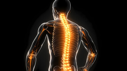 Glowing Spinal Cord with Nerve Connections Visualization