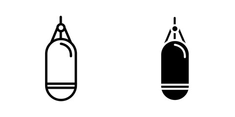 Punching bag icon in black outlined and solid.