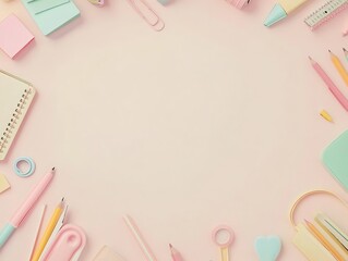 Pink and Blue Pastel School Supplies Surrounding Blank Space