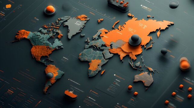Detailed interactive AI driven global logistics dashboard showcasing a comprehensive world map charting the flow of goods container ship traffic and importexport data in a clean