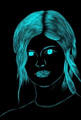Illustration of a beautiful girl on a black background 