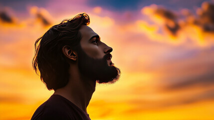 Silhouette Profile Against Colorful Sunset