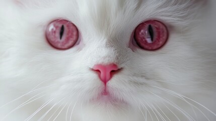 Close-up of a White Cat with Striking Pink Eyes