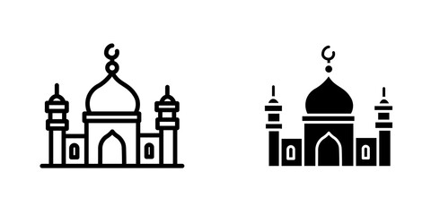 Mosque icon in black outlined and solid.