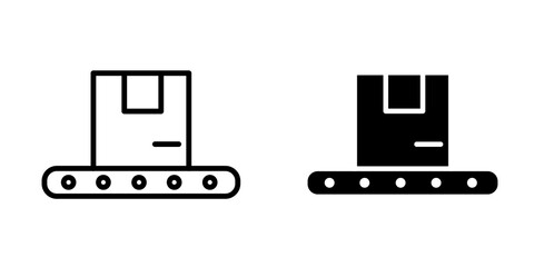 Conveyor belt icon in black outlined and solid.