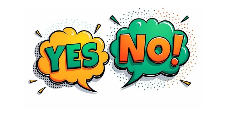 3d YES & NO speech bubble comic book style pop art, sign illustration