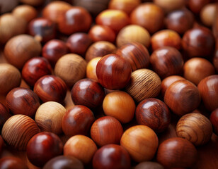 Obraz premium Close-Up of Wooden Beads with Smooth Finish and Natural Grain