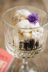 Ice cream with brownie in ice cream bowl