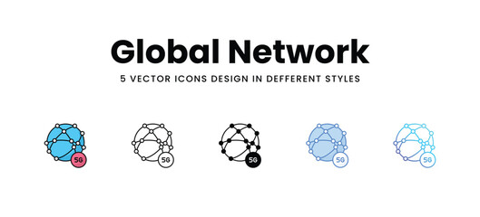 Global Network vector icons set stock illustration