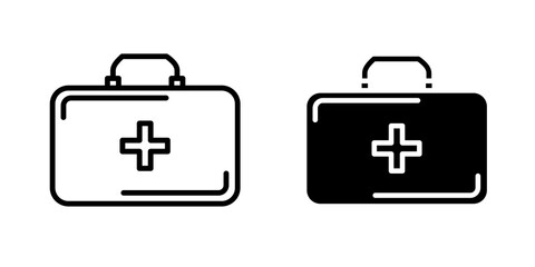 Medical aid kit icon in black outlined and solid.