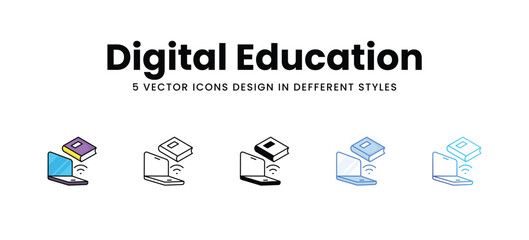 Digital Education vector icons set stock illustration