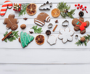 Festive Christmas Cookies and Decorations on Wooden Table