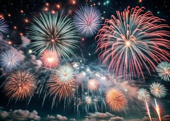 Vibrant Fireworks Display Illuminating the Night Sky with Colorful Explosions and Dramatic Effects for Stunning Visuals