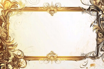 Dual tone golden and bronze ornamental frame with swirling accents on a soft beige background
