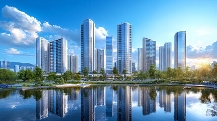 Fototapeta premium Elegant High-Rise Residential Complex with Scenic View