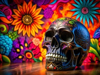 Vibrant Halloween Skull Illustration for Multi-Celebration Decor with Abstract Design Elements and Copy Space for Creative Use