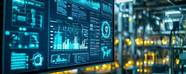 Obraz premium Photo: Futuristic Manufacturing Facility Data Monitoring