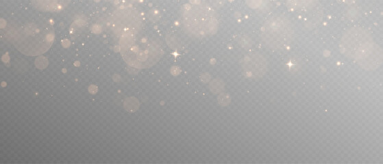 Glowing light effect with glitter on transparent background. Bokeh Lights. Vector starry cloud with dust. Christmas glowing light spark and glitter overlay.