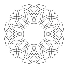 Decorative mandala with simple striped patterns on awhite isolated background coloring book, vector file