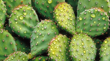 Fresh Cactus with Water Droplets in Natural Light
