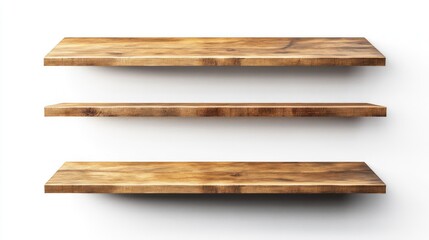 Obraz premium Three Wooden Shelves Against White Background