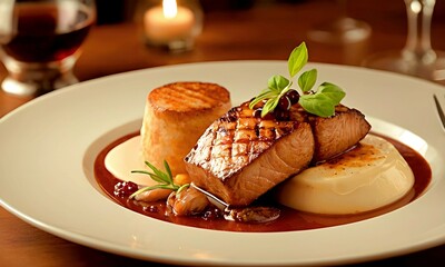 gourmet steak dinner grilled meat steak with tomatoes and herbs
