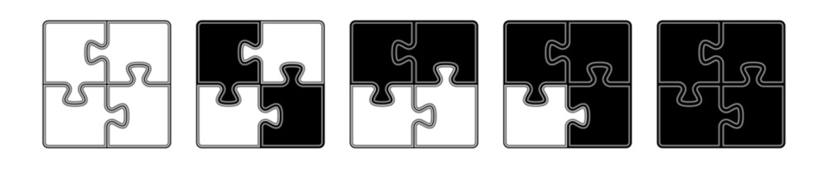 Rectangle shape puzzle pieces vector. Black white three dimensional puzzle set. Collection of puzzle to use for business, strategy, teamwork, analisys, infographics, engineering design project. 