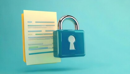 Naklejka premium A vibrant image of a locked padlock beside documents, symbolizing data security and privacy protection in a digital world.