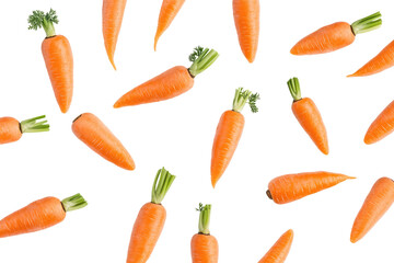 Many very fresh carrots. Delicious vegetarian food. Cooking ingredients. transparent background